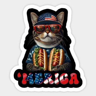 American Shorthair Merica Hotdog Patriotic 4th of July Sticker